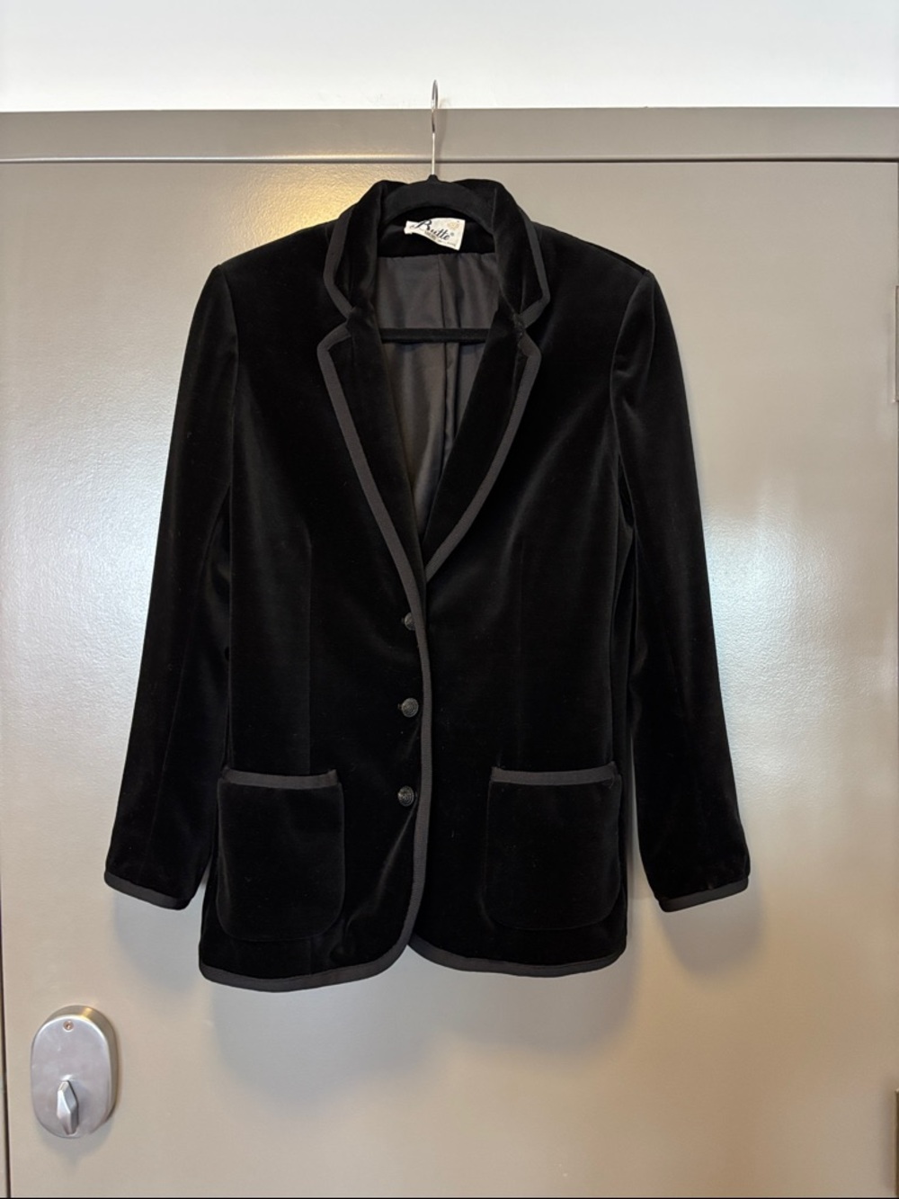 Butter Black Velvet Blazer Jacket with Piped Trim